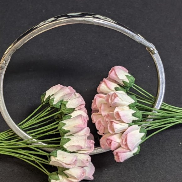 Vintage Sterling Taxco Inlay Heart Flower Bracelet - Picture 3 of 10